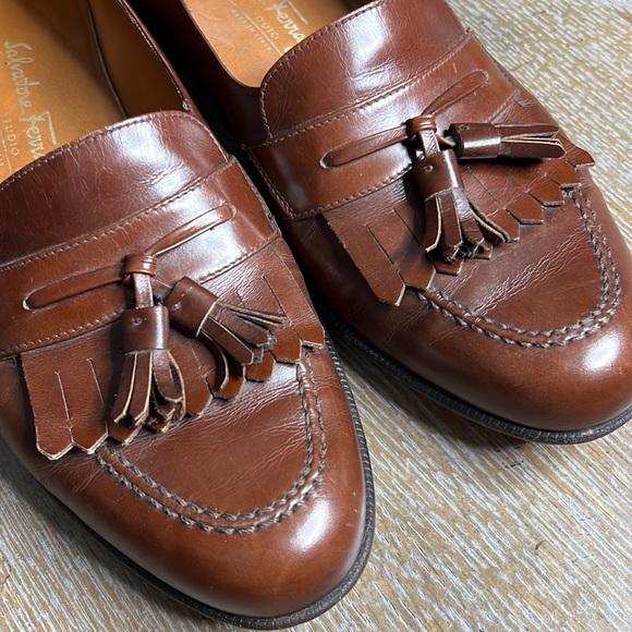 SALVATORE FERRAGAMO Brown Men’s Tassel Leather Dress Shoes 10 - Picture 3 of 10